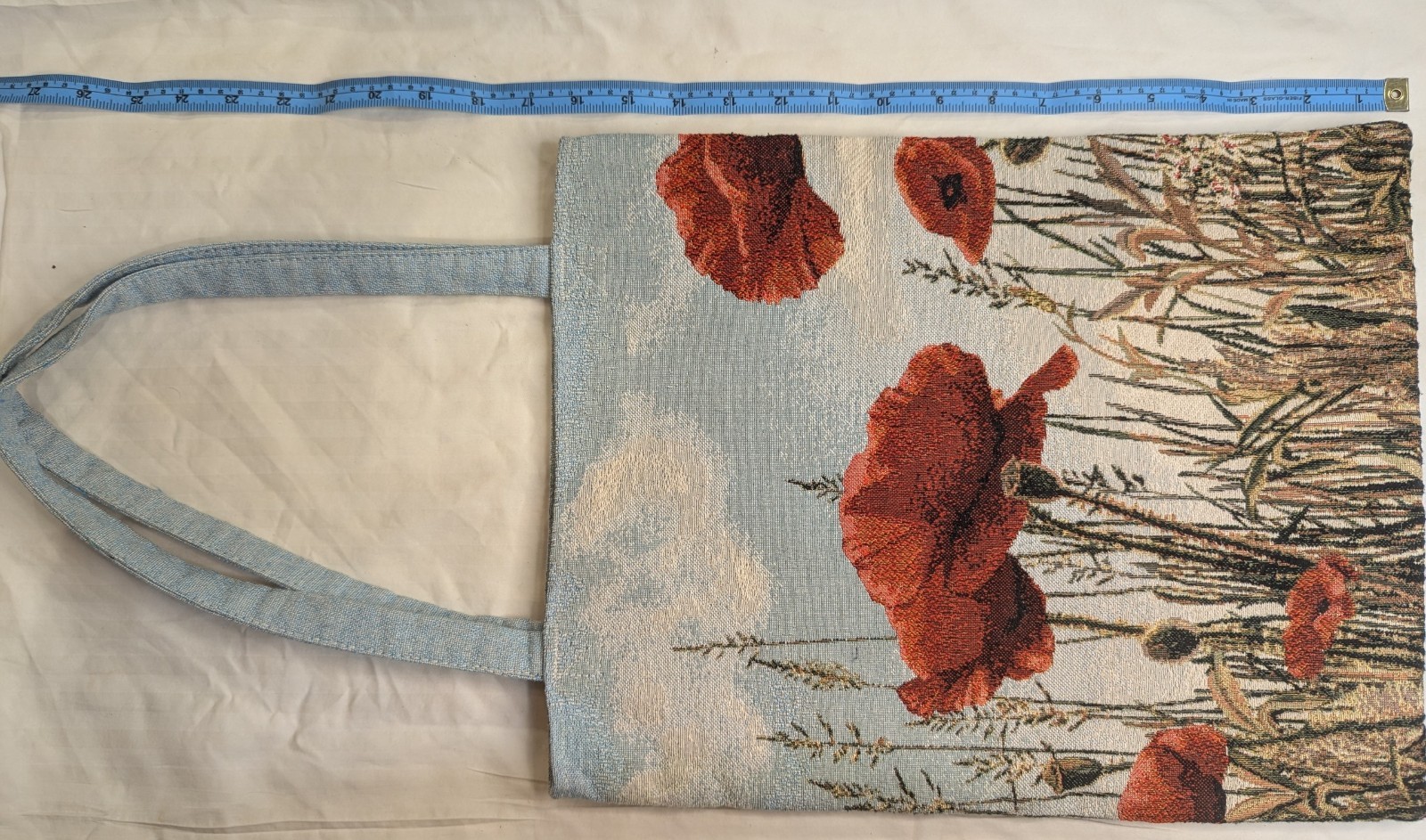 Rolande Du Dreuilh Creations France Woven Tapestry Tote Bag Red Poppy Field Wild