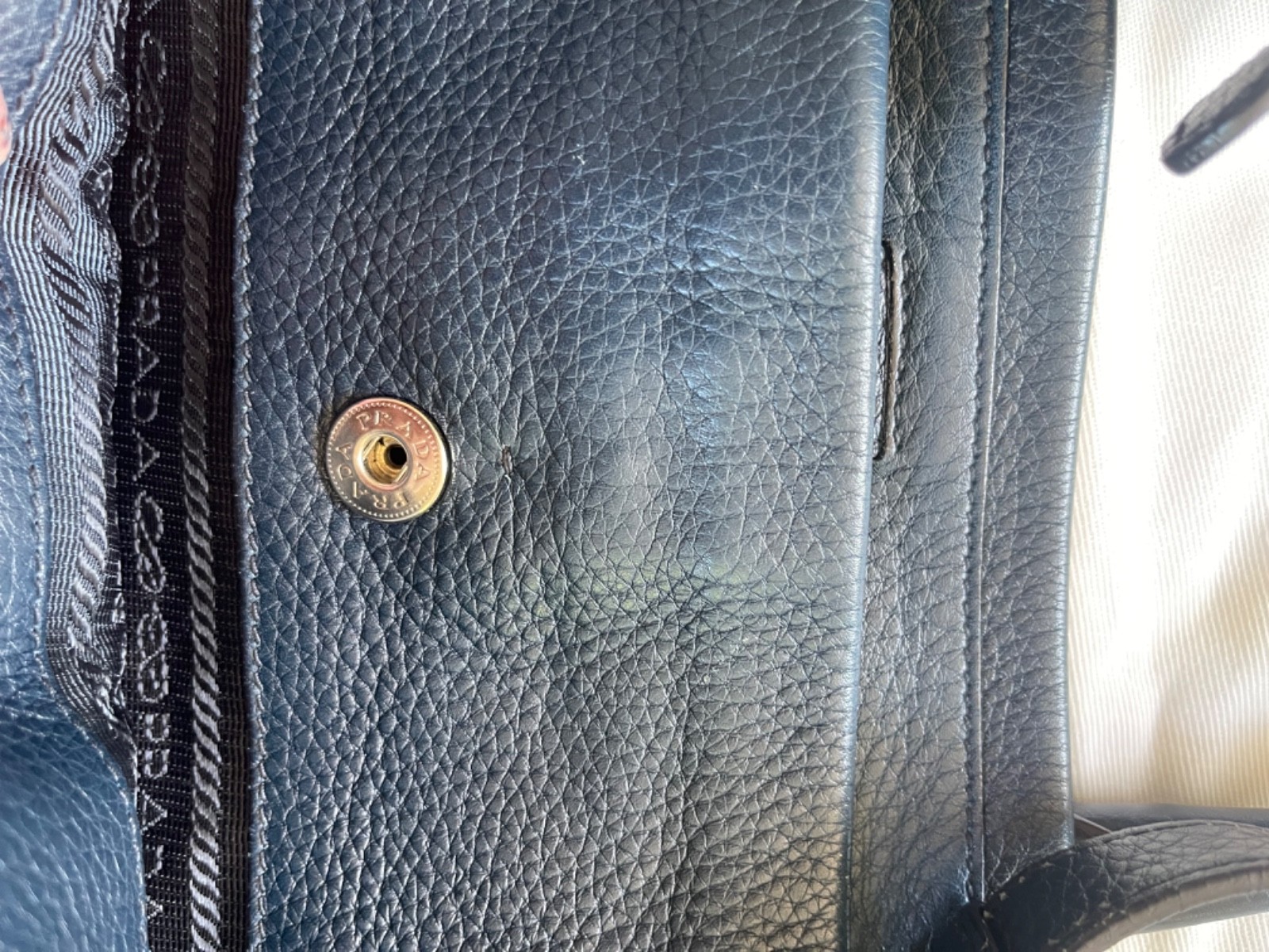 Genuine Prada Vitello Daino blue leather shoulder bag with silver hardware