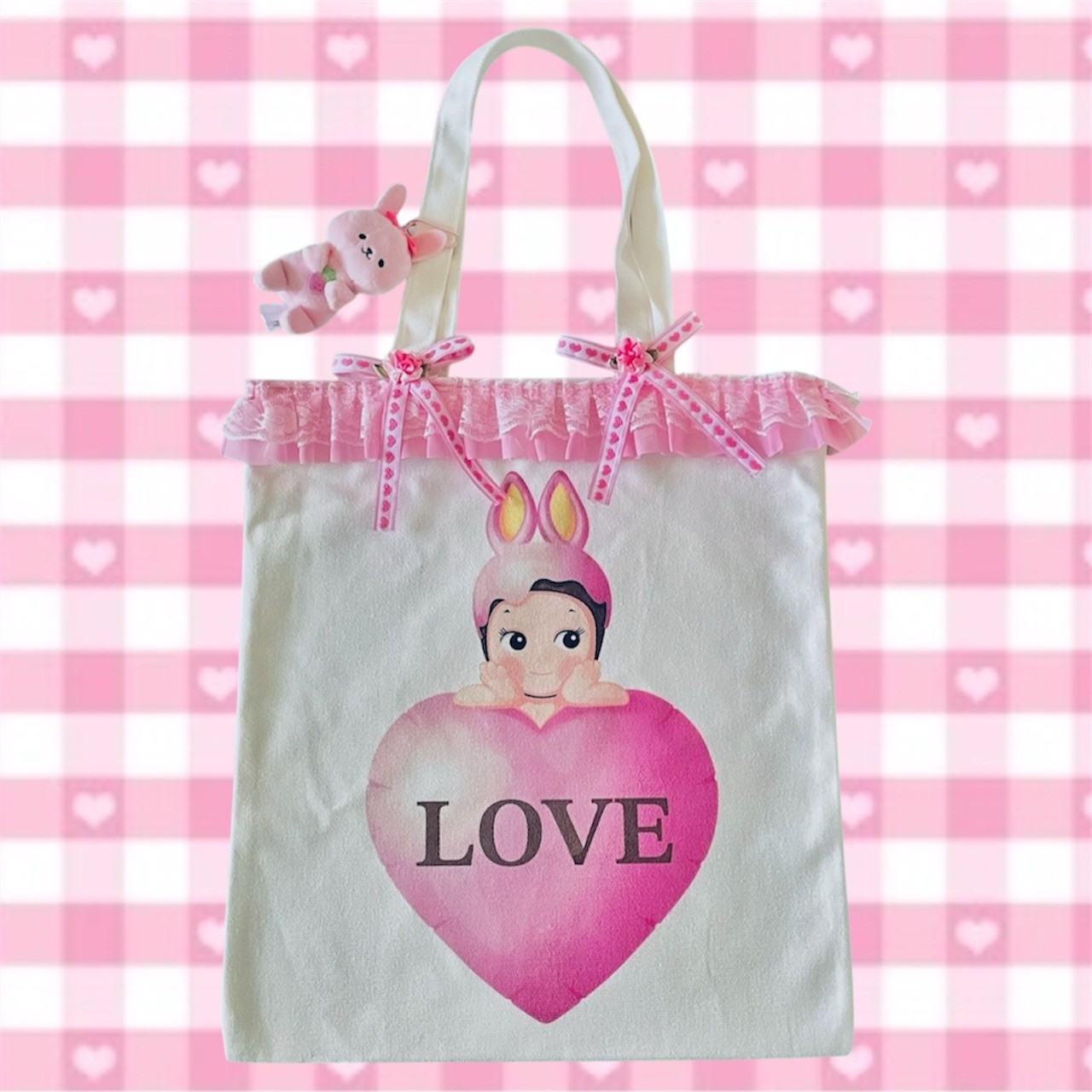 Sonny Angel Double Sided Tote Bag For Trinkets Keychains Kawaii Series Gift Pink