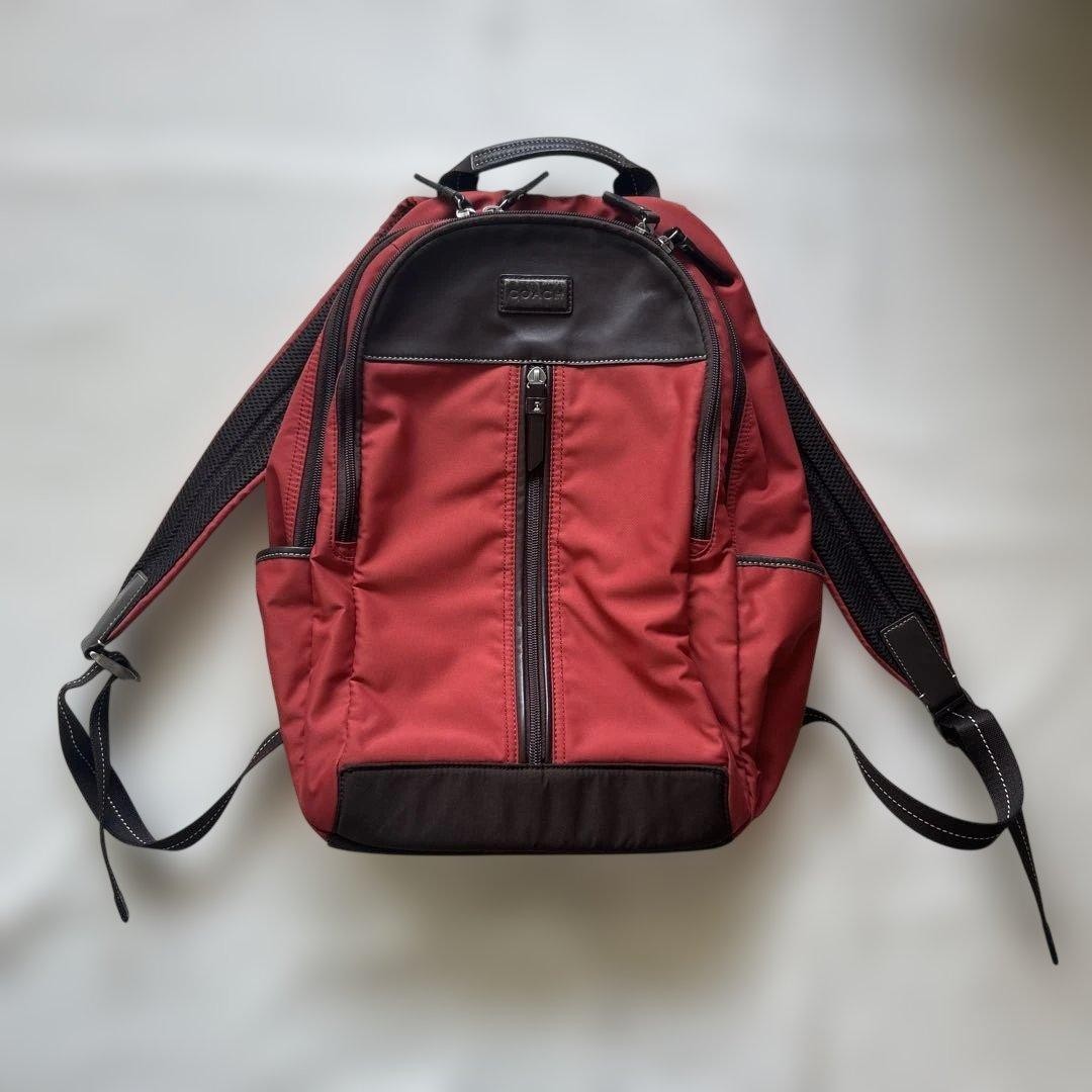 COACH Nylon Leather Backpack Black 42cm Used