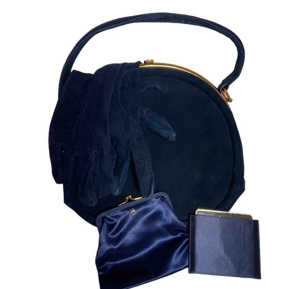 Vintage KORET Calf Suede Clamshell Purse w Accessories