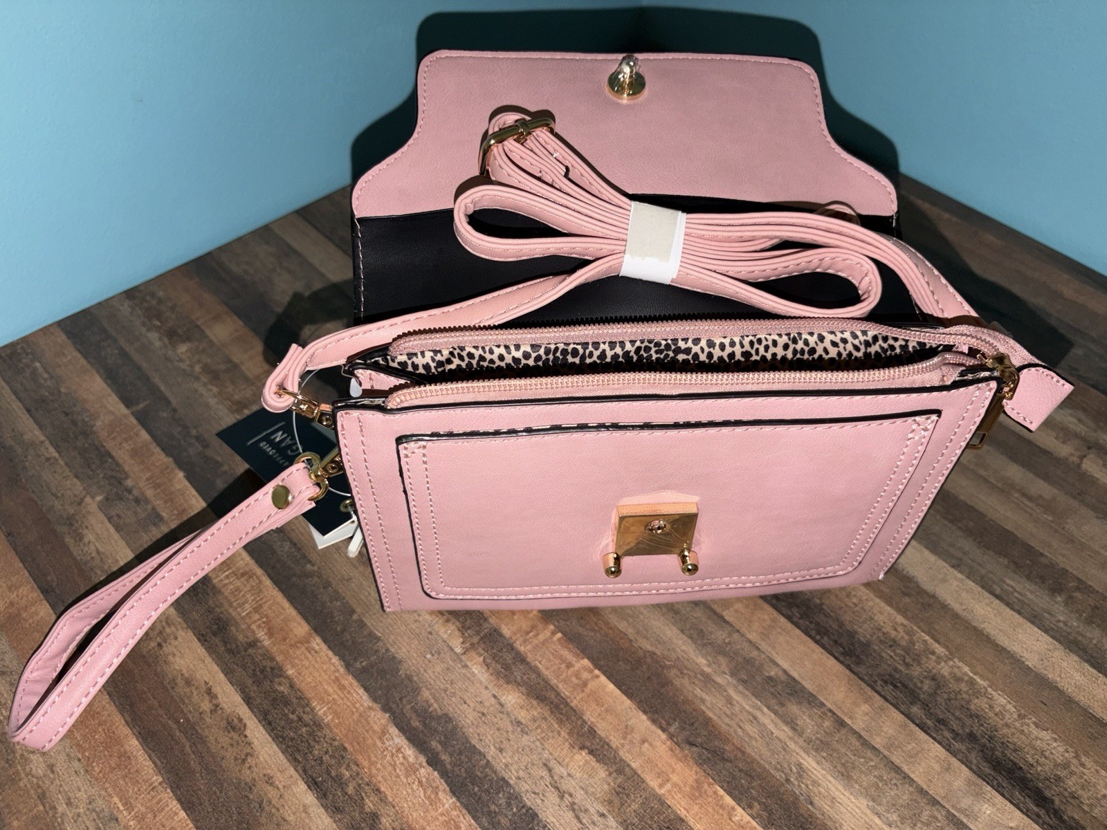 Isabelle Pink Small Crossbody/Wristlet Bag Animal Print Lining Zip/Magnetic- NWT