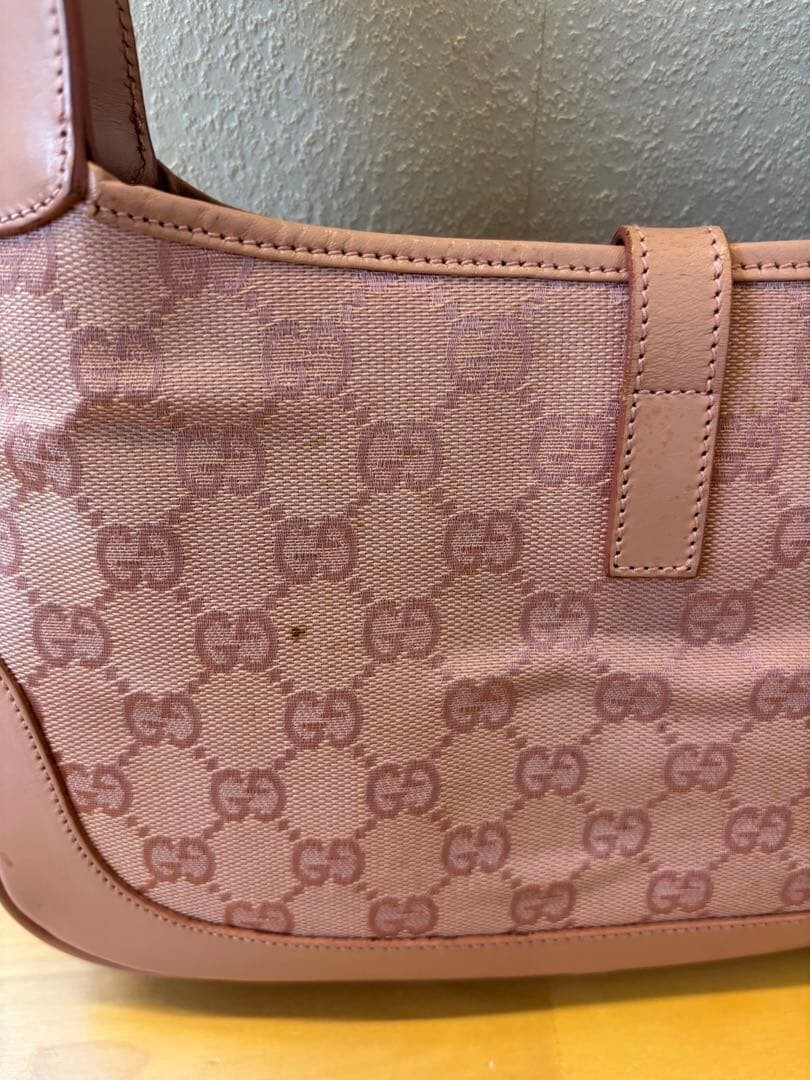 Gucci Pink GG Canvas Leather Shoulder Bag Jackie 0013735 Silver Auth