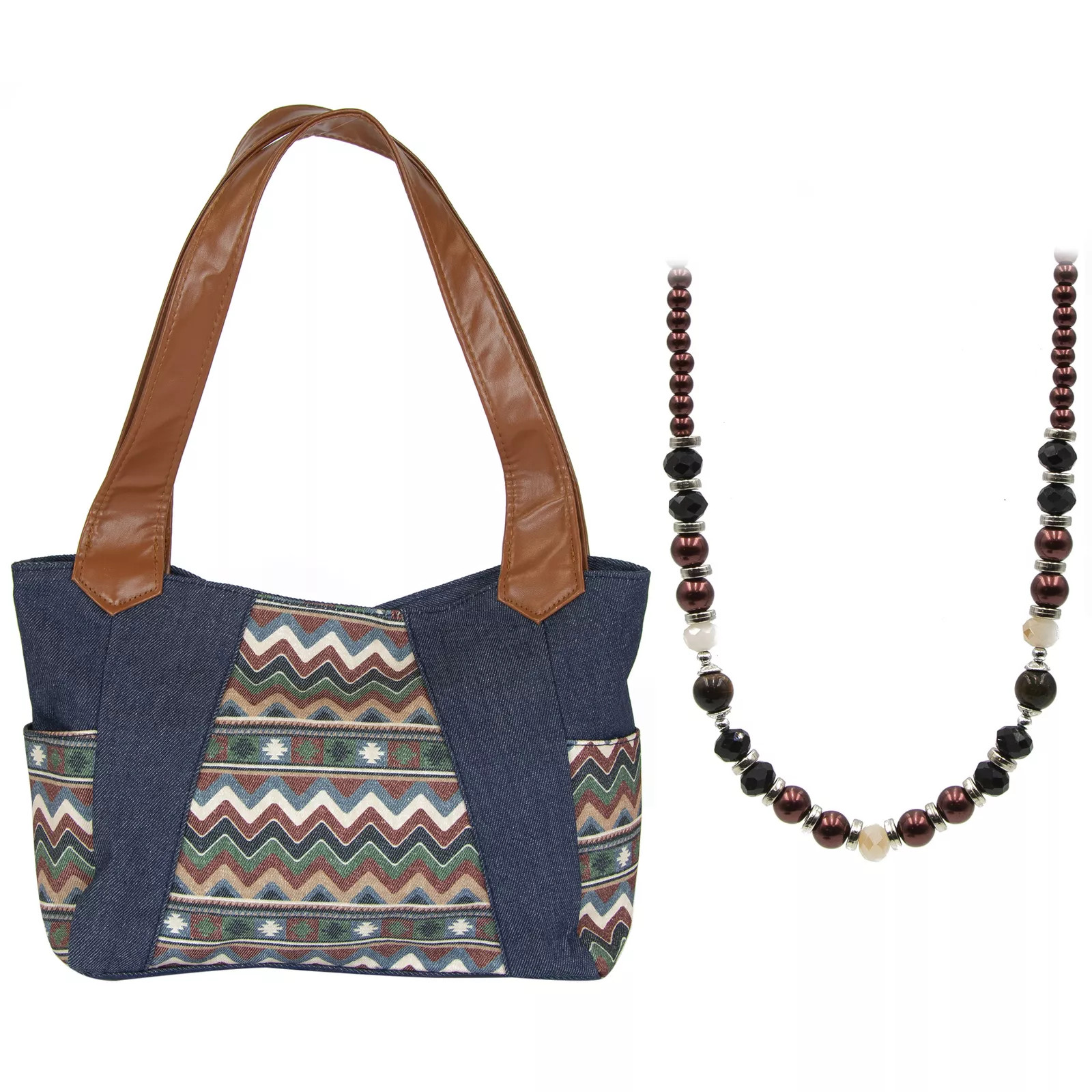 Canyon Sky Southwestern Denim Hobo Style Handbag with Matching Necklace
