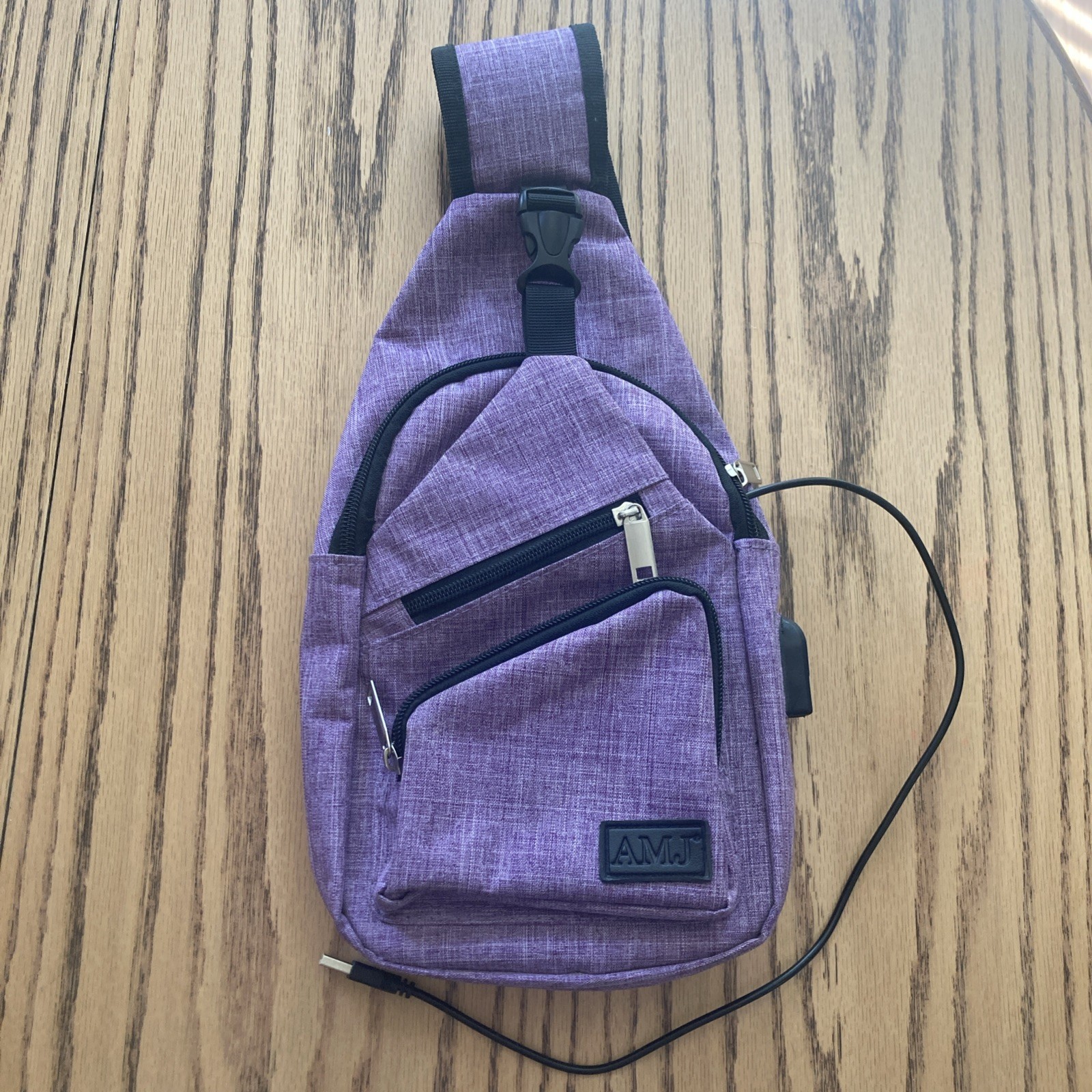 AMJ Crossbody Sling Bag Chest Pack Purple Women’s USB Charging Travel