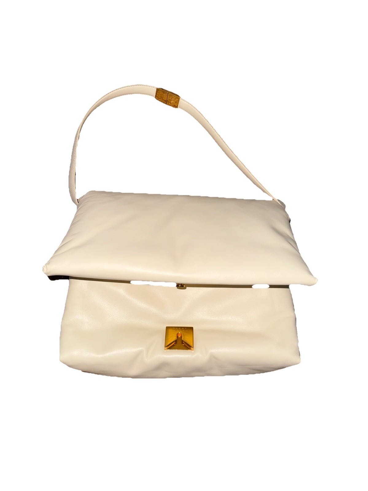Marni NWD Prisma Foldover Shoulder Bag Purse in Solid Ivory Leather G2U