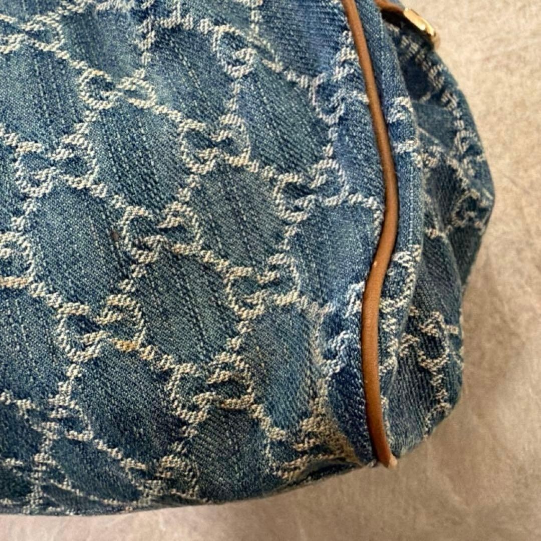 GUCCI Sookie Gg Denim Leather 2way Handbag Shoulder Bag Blue Brown Authentic