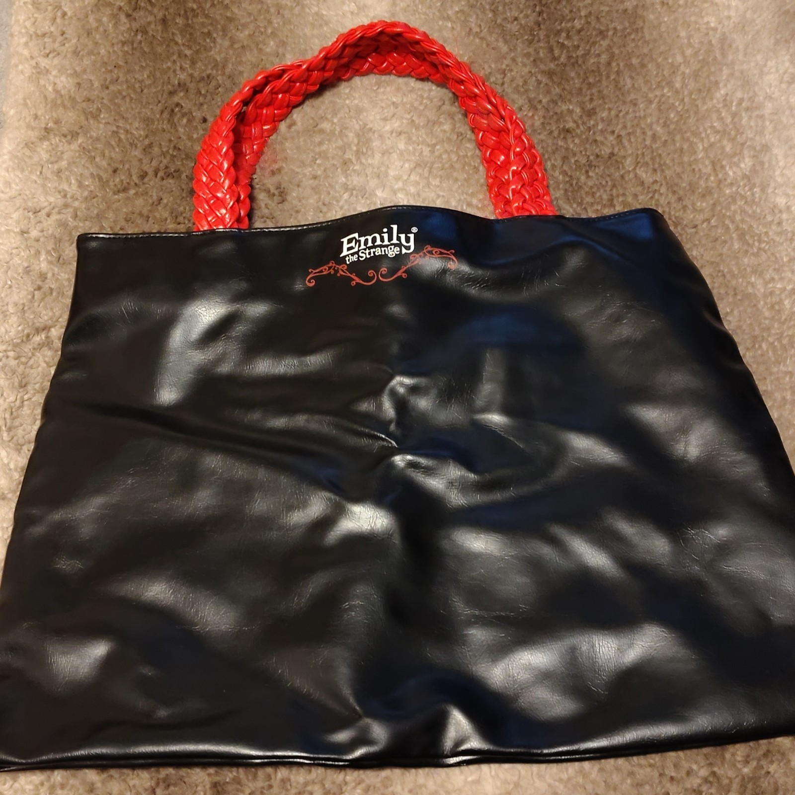 Emily the Strange Skull Graphic Print Tote Bag Black/Red Zip Top Handle Lined