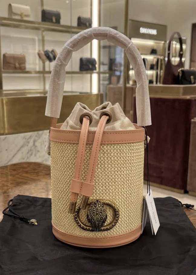 Kurt Geiger London Chelsea Round Bucket Beige Drawstring w/ Dust Bag Strap