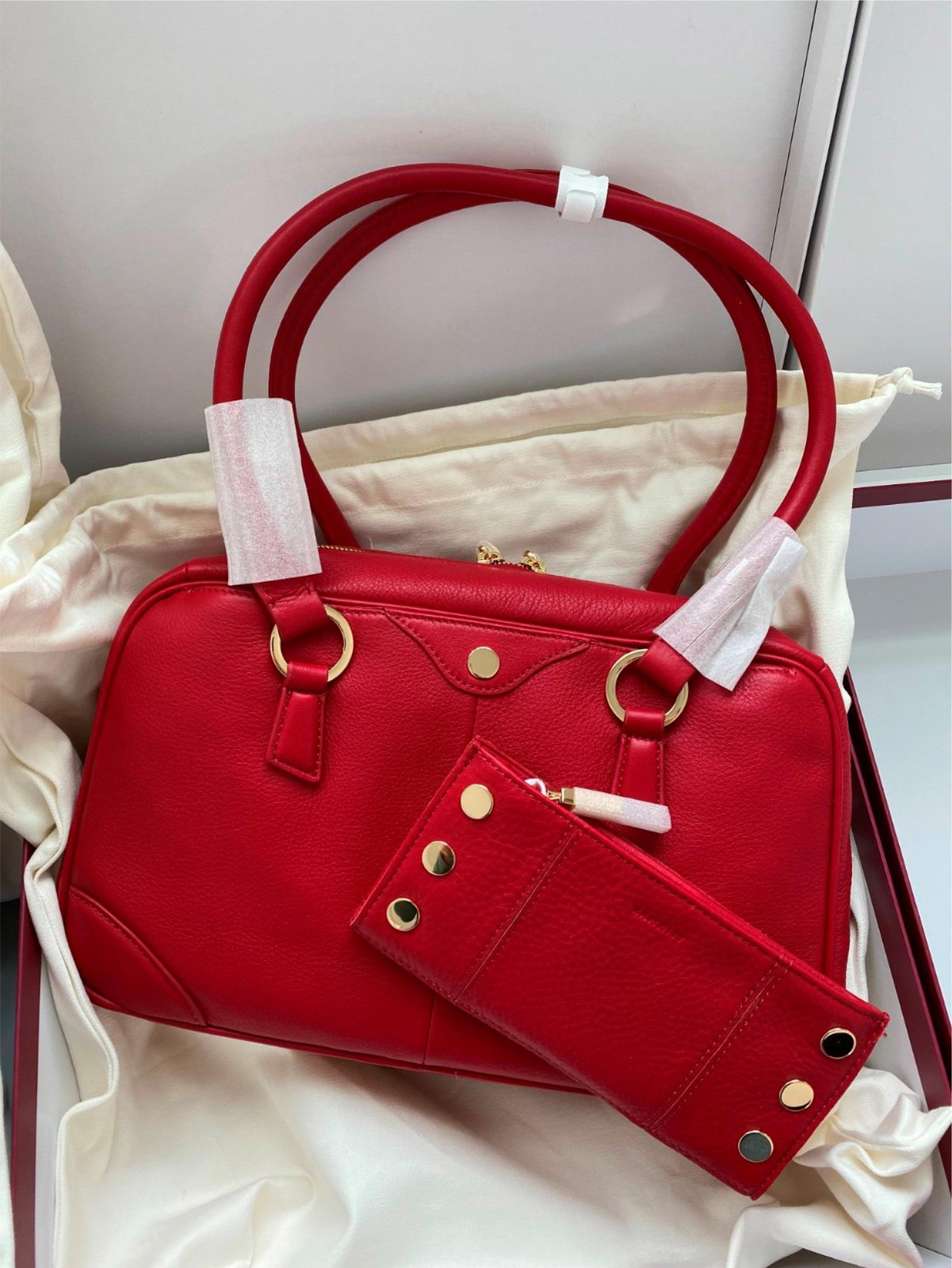 HAMMITT Meredith Med Leather Satchel Chili Red Gold and 110 North Wallet SET