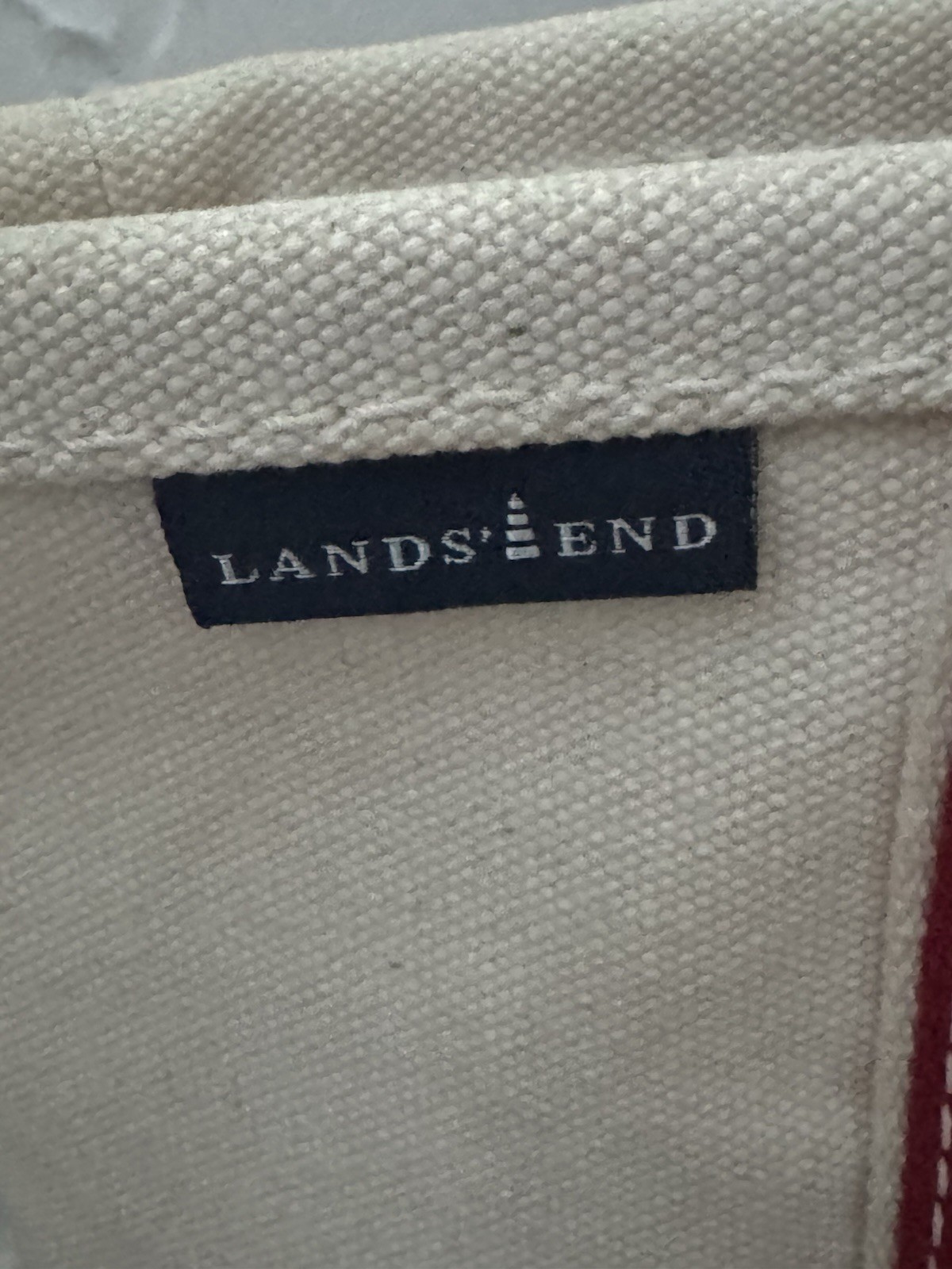 Lands End Canvas Tote Bag Mini Small Off White Cream Red Trim Handbag Purse Y2K