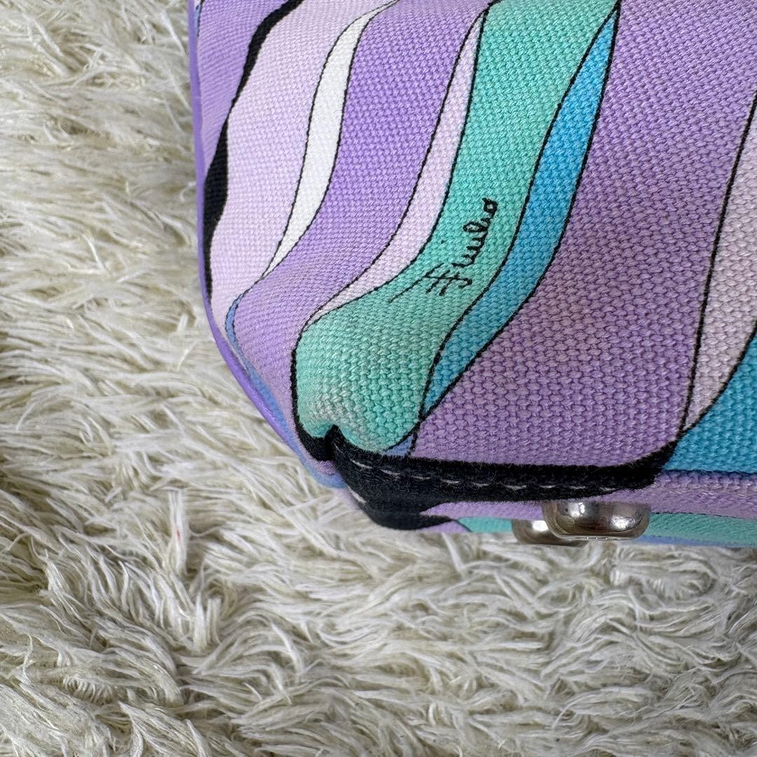 Emilio Pucci Handbag Canvas Leather Silver Hardware All-Over Print Multicolor