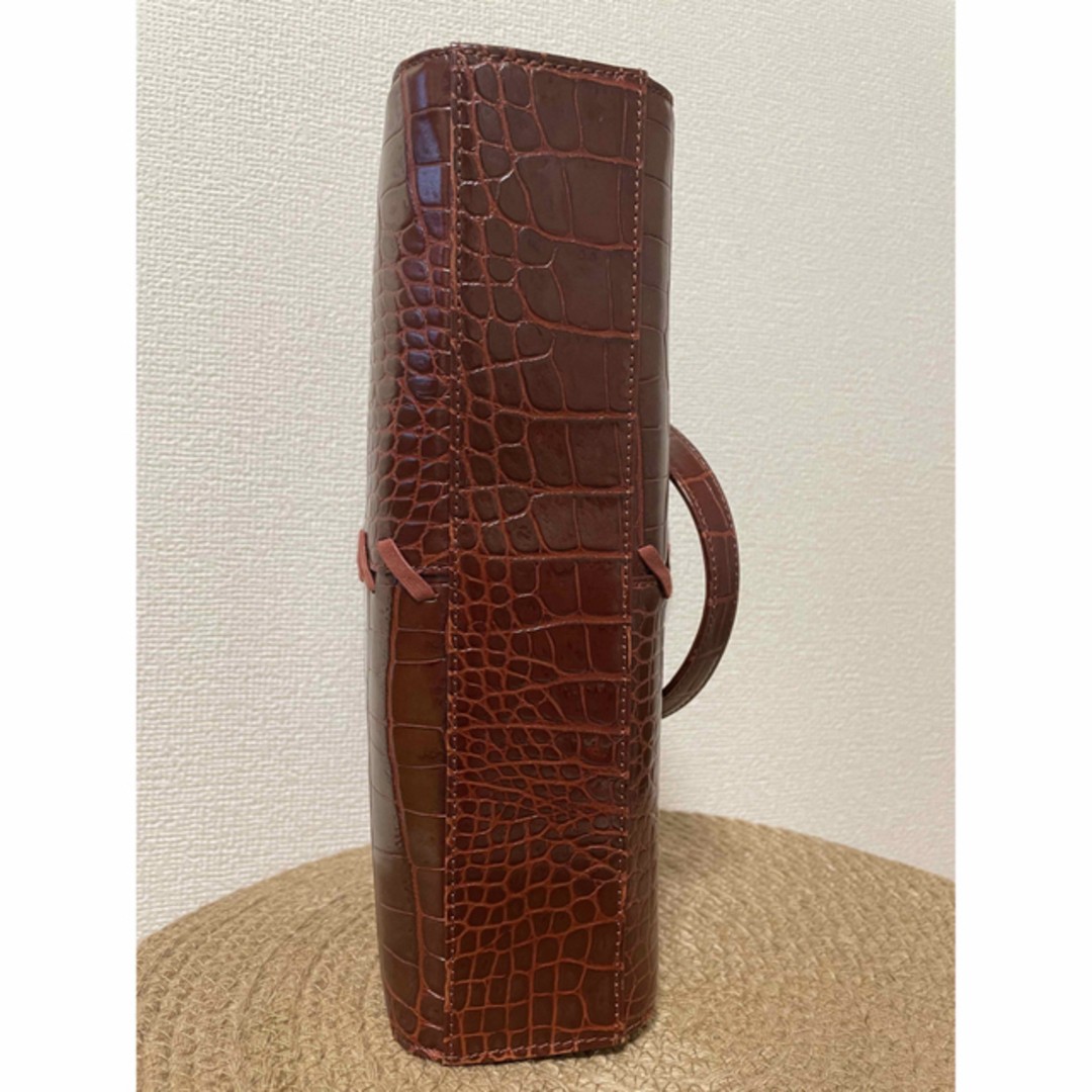 Yves Saint Laurent Handbag croco embossed Bordeaux Size: W:11.6 × H:8.1 in.