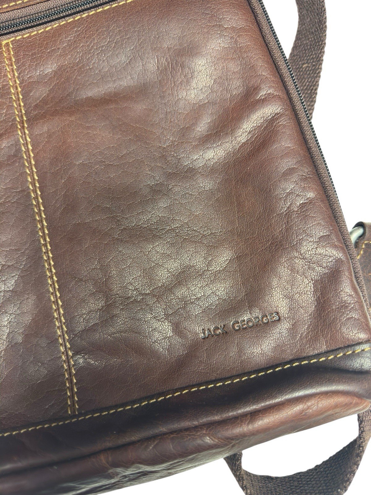 Jack Georges Brown Leather Backpack Travel Daypack Adjustable Strap