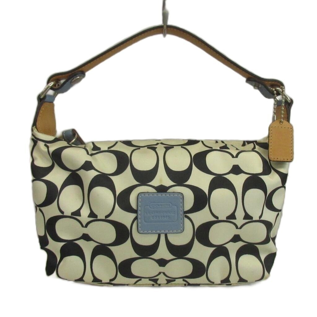 Coach White Black Signature Satin Leather Accessory Pouch Shoulder Bag 22.5cm