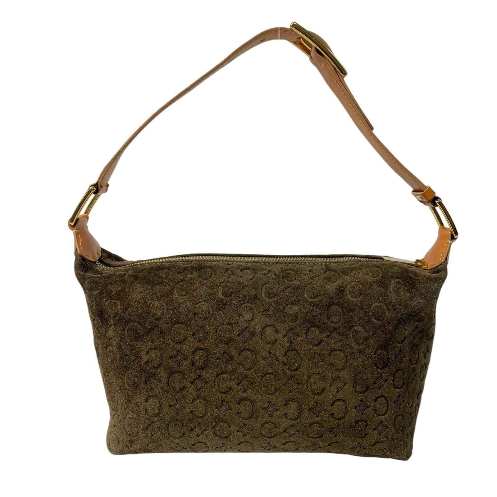 CELINE Shoulder Bag C Macadam Suede Leather Khaki Vintage Authentic From Japan
