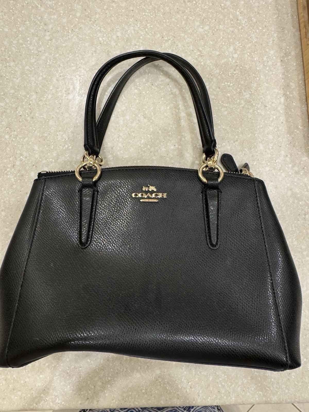 COACH Tote Bag Pebble Leather Black Two Zipper Shoulder Strap Missing