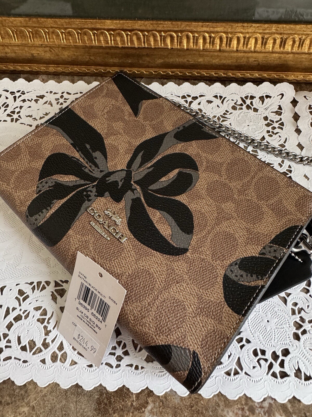 NWT COACH Slim Crossbody Bag in Signature Canvas & Leather With Bow Print Multi