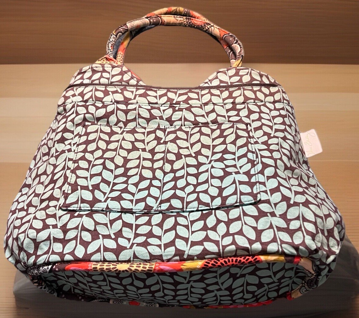 EUC Vera Bradley Medium Double Handle 2 Side Slip Pockets Purse Flower Shower