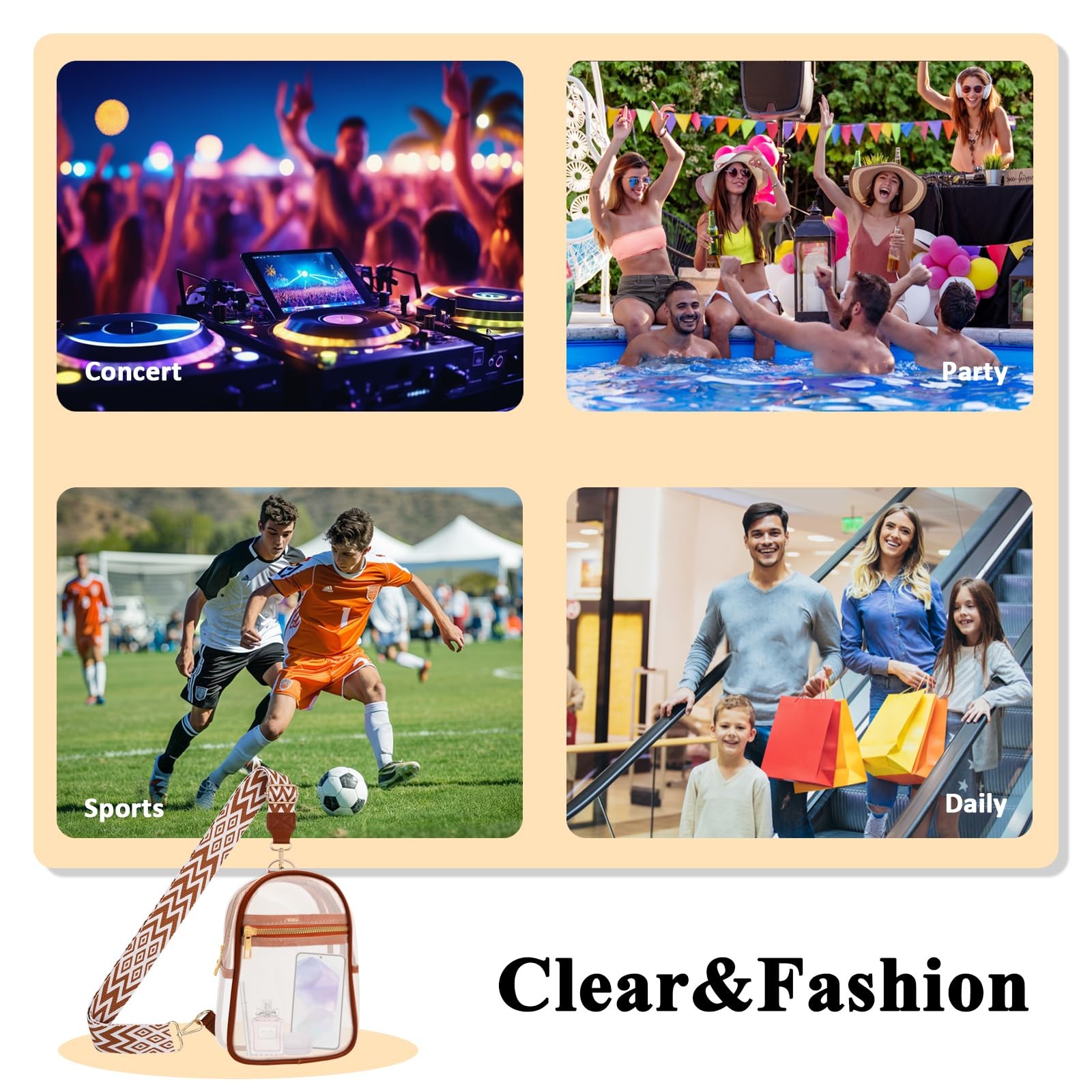 Clear Bag for Stadium Events Approved Concert Travel Outdoors See Through Spo…