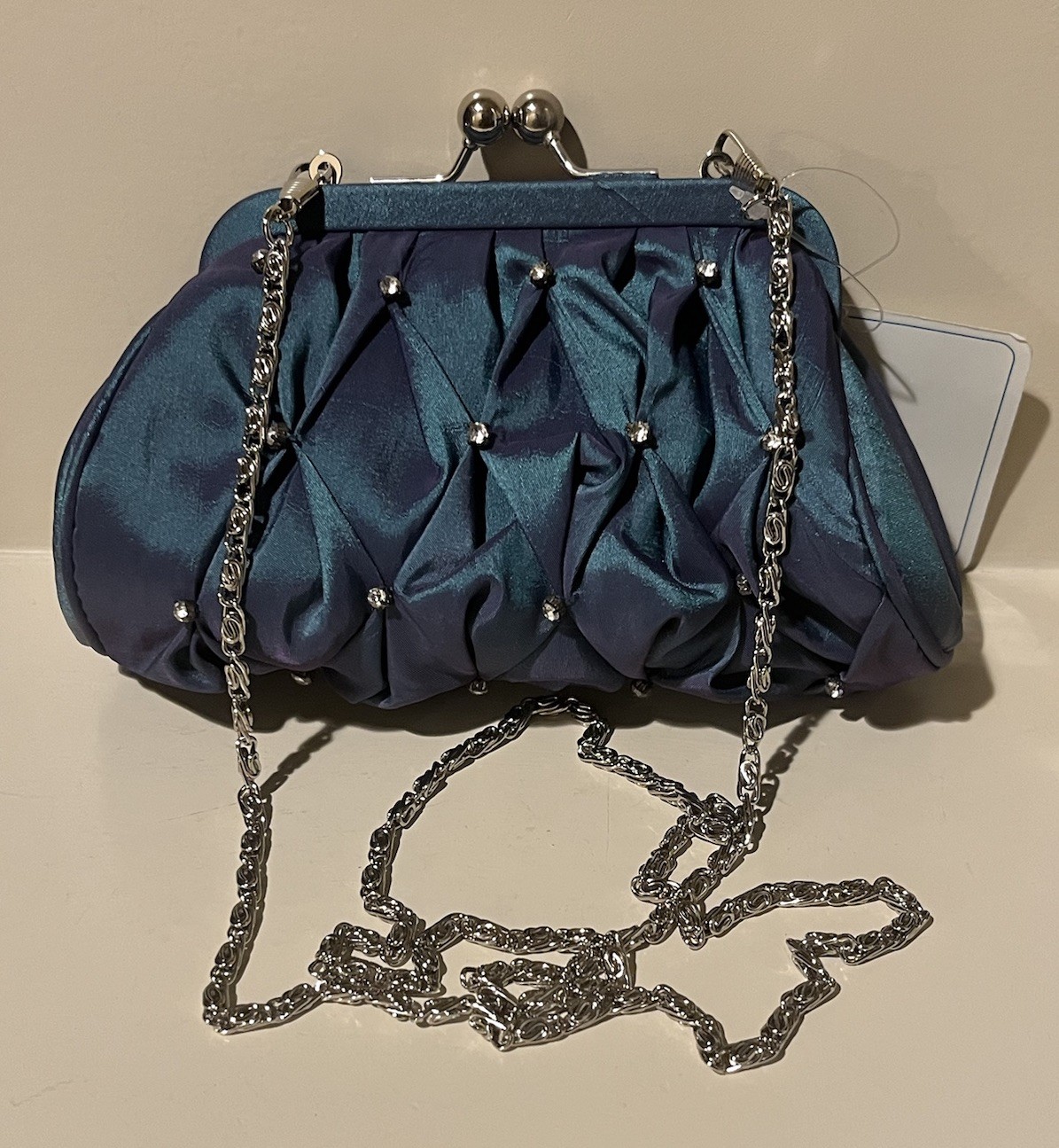 Taffeta Silk Pleated Rhinestones Mini Bag (Fairy Dust by Paris Hilton) New