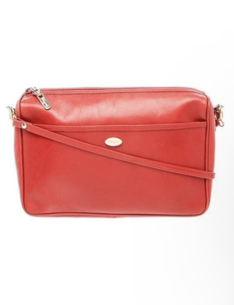 Authentic Salvatore Ferragamo Vintage Crossbody Bag Vibrant Red Leather