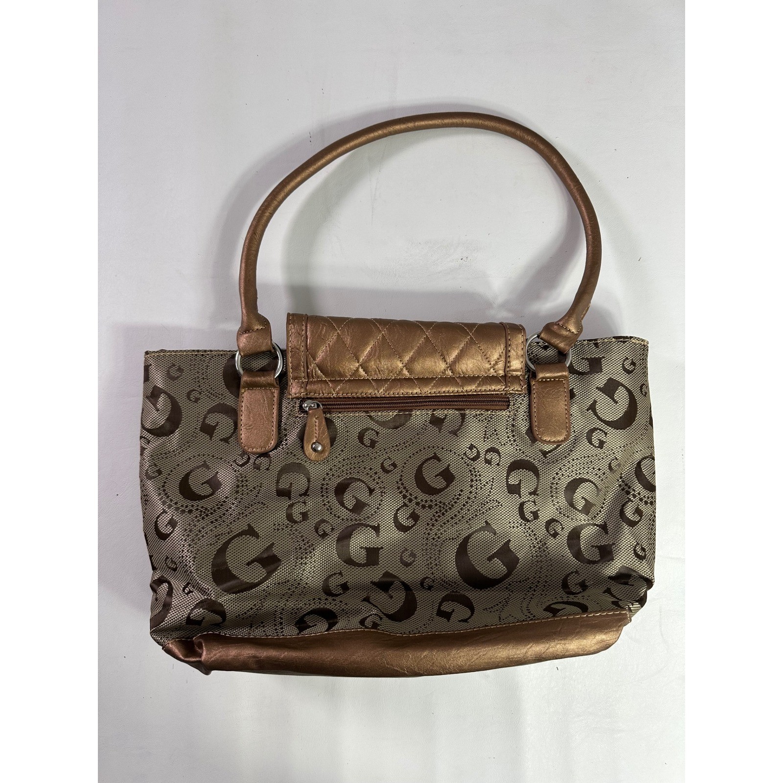 Guess Bronze Monogram Quilted Studded Purse Shoulder Bag Metallic Y2K Glam Logo