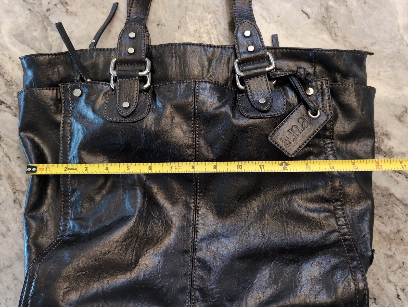 Vintage Large a.n.a. Faux Leather 2-Handle Shoulder Bag/Purse – 13-1/2″ x 13″