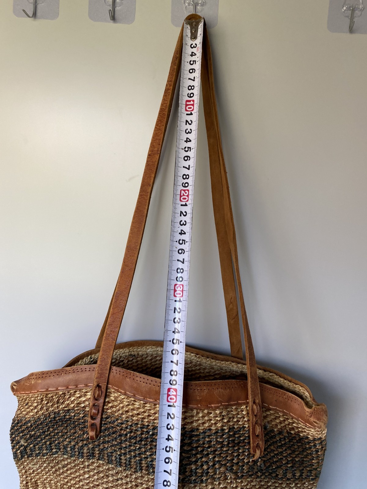 Vintage Handwoven Sisal African Market Bag Woven Straw Basket Tote
