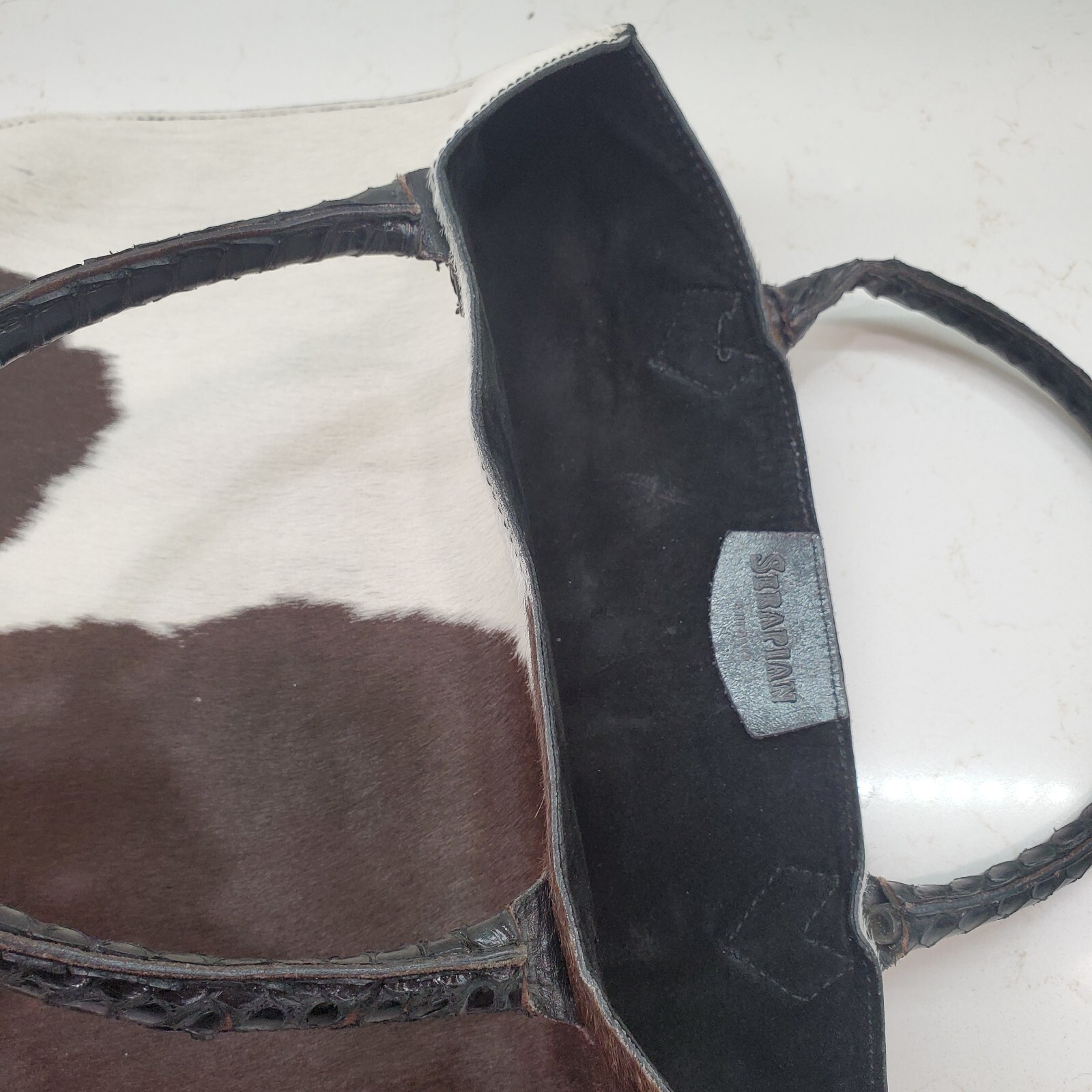 Serapian Milano Animal Hide Tote Bag Purse Made In Italy Brown & White