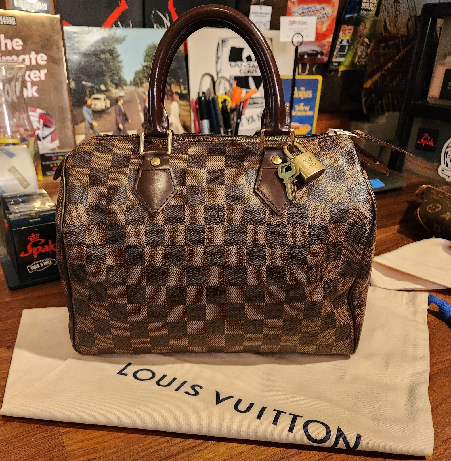 Louis Vuitton Speedy 25 Bandoulier Damier Ebene Women’s Handbag 2016 + Lock Keys