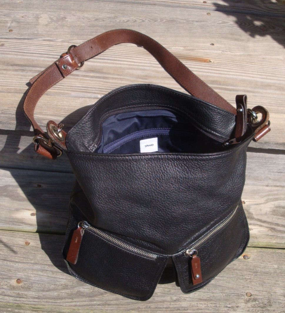 TANO Black Leather Large Hobo Handbag Tote Lightweight Boho Biker Hippie Brown