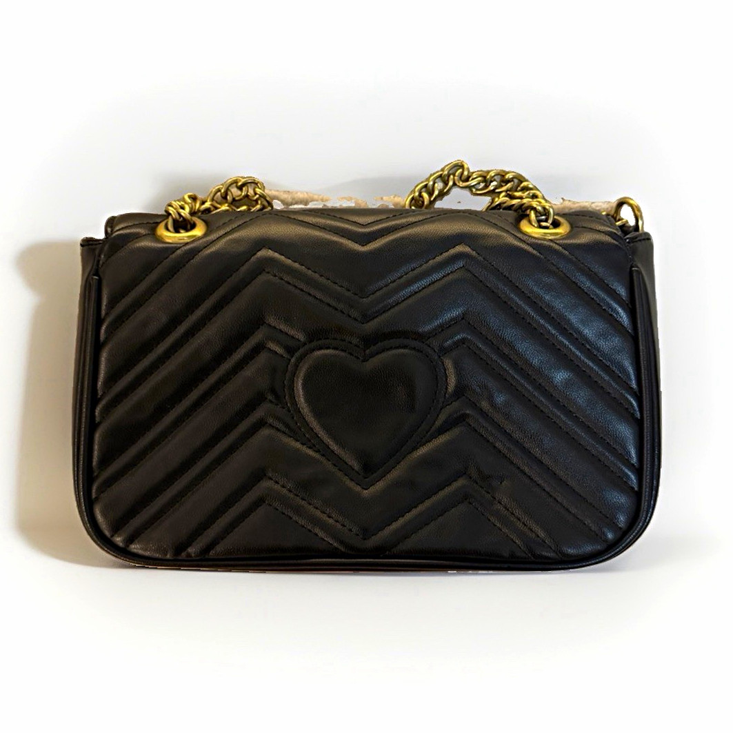 Gucci GG Marmont Black Quilted Chevron Chain Strap Shoulder Bag, Brand Card