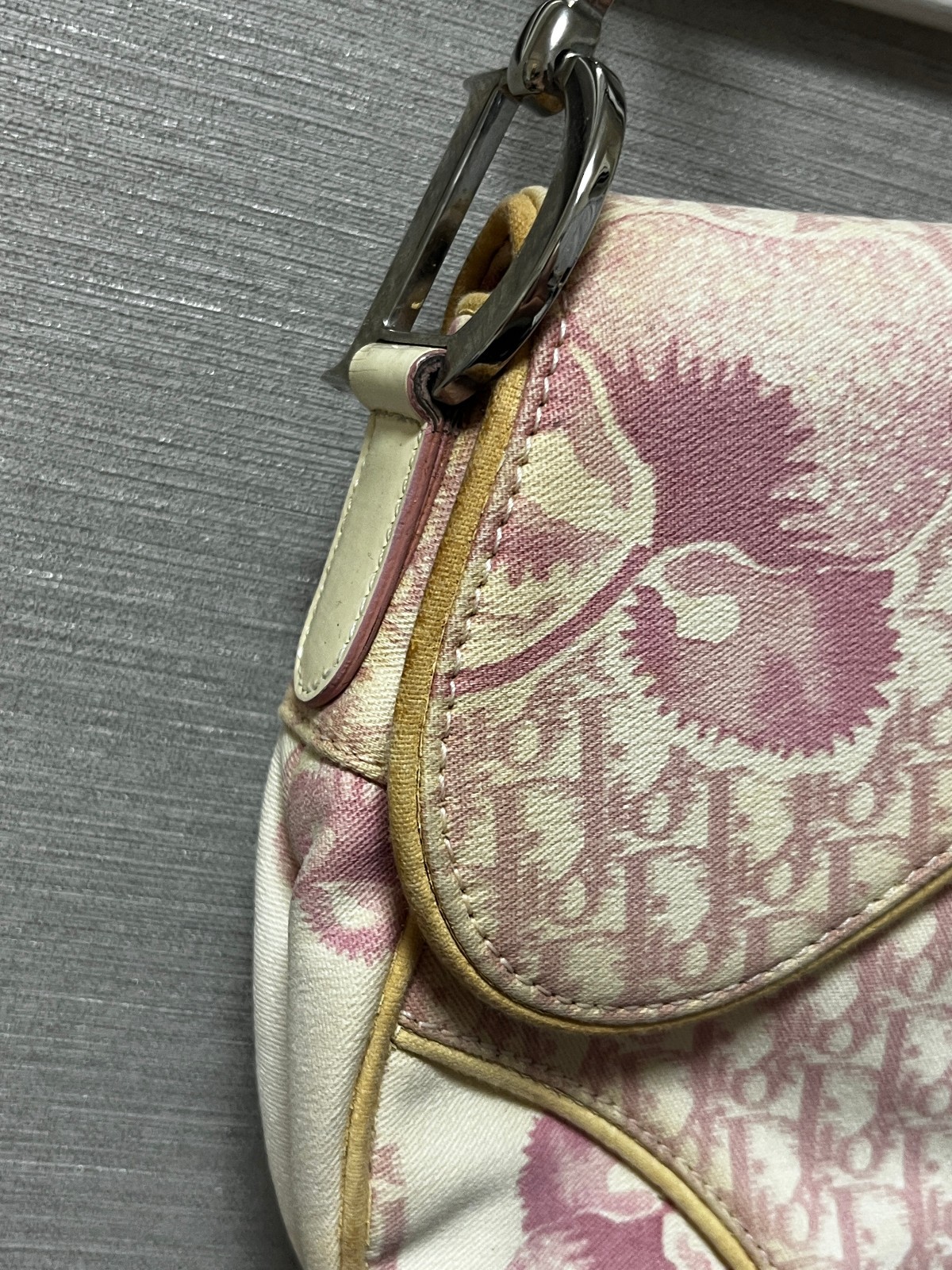 Christian Dior Saddle Bag Semi Shoulder White and Pink Canvas Girly
