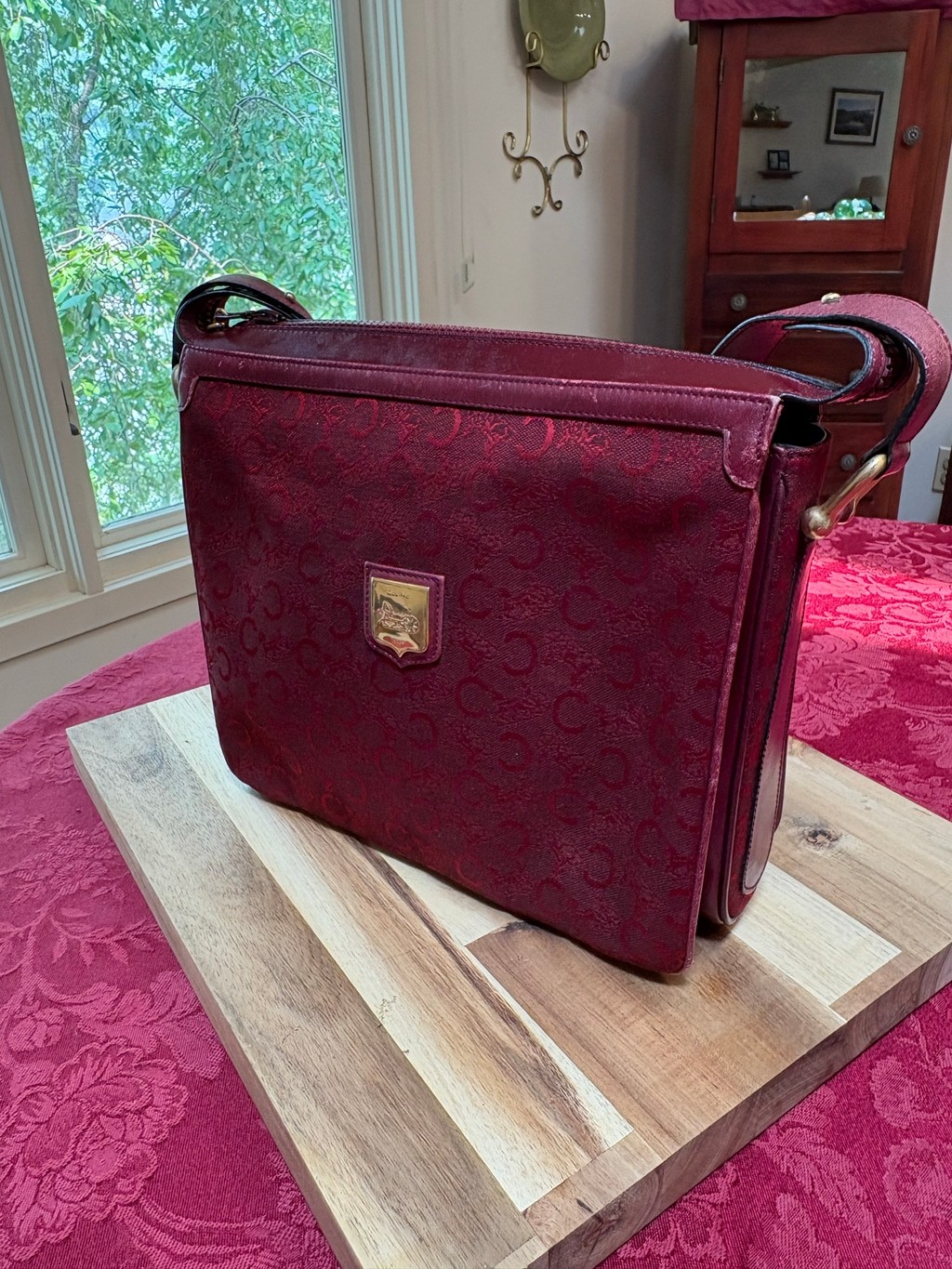 Celine Deep Red and Gold Shoulder Bag