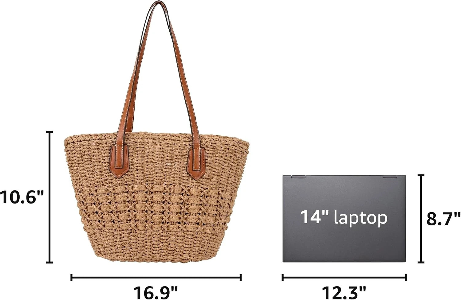Large Women’s Straw Rattan Woven Shoulder Tote Beach Summer Travel Bag