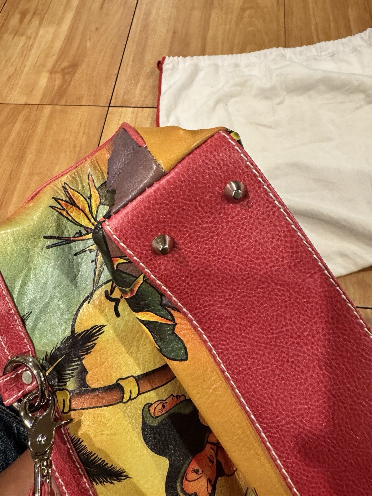 Isabella Fiore Tropical Print Shoulder Bag Multicolor/Red Zip w/ Dust Bag