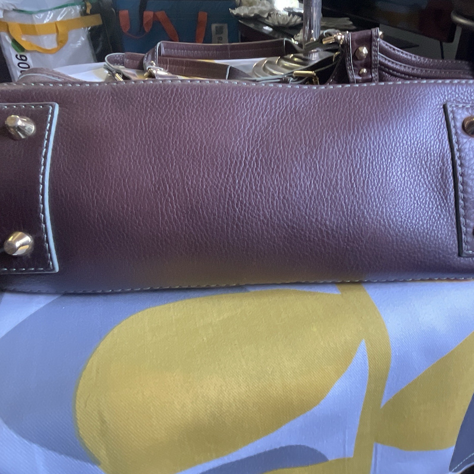 orYANY Brown Pebbled Shoulder Bag Detachable Strap Zip/Magnetic Pockets Gold