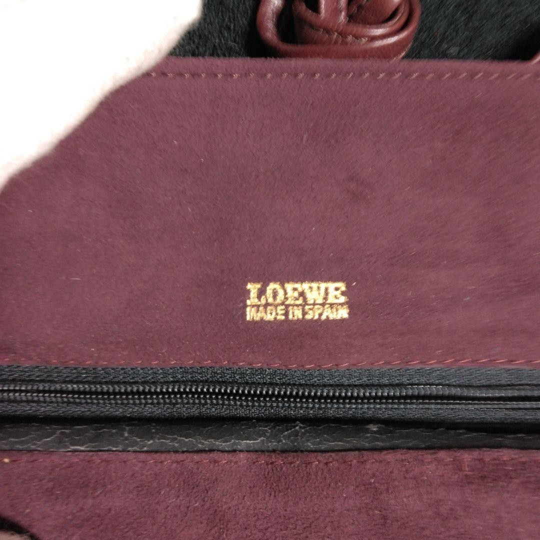 LOEWE Wine Red Suede Shoulder Bag Gold Hardware 24.5x20cm Strap100cm Auth