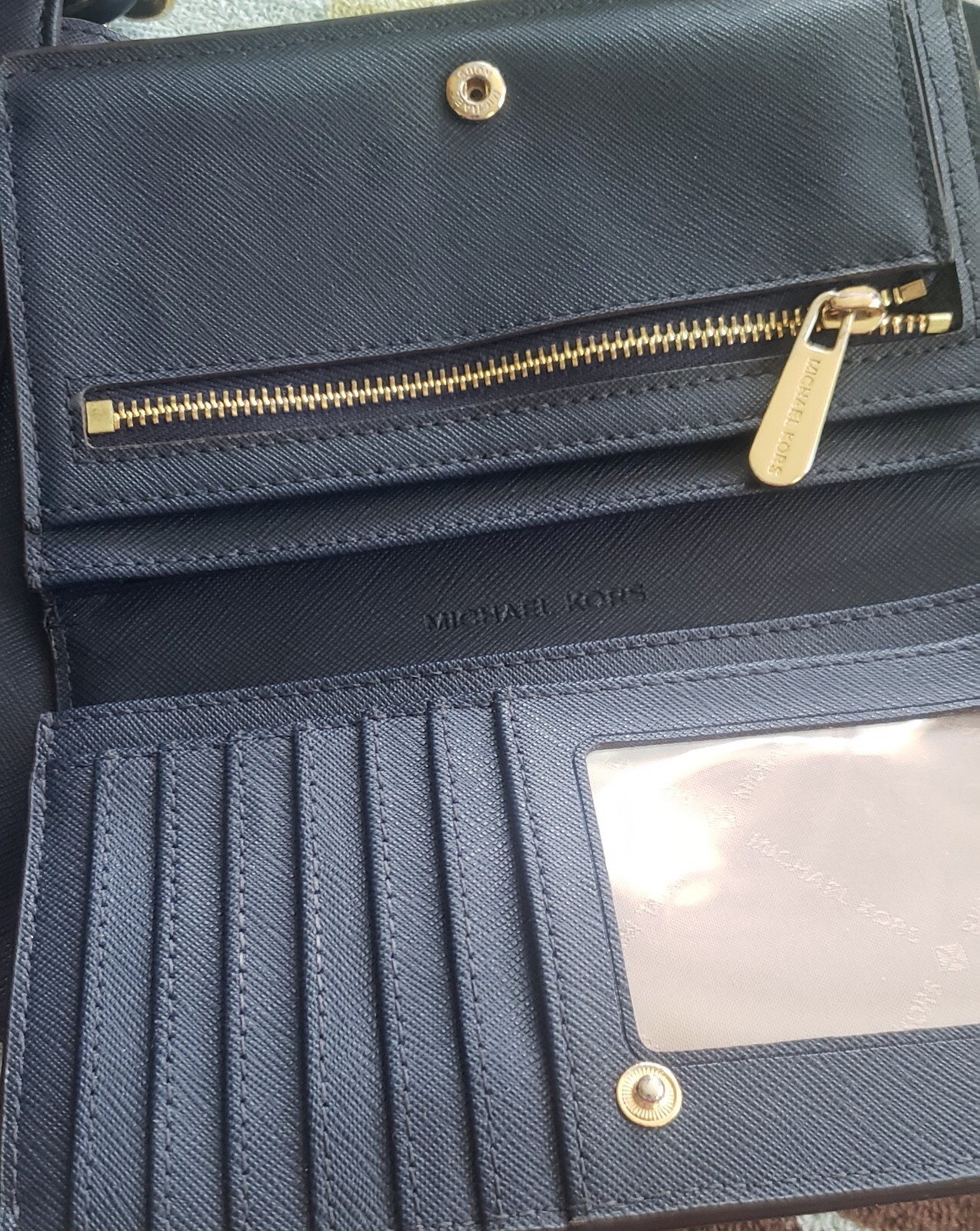 Michael Kors Sofia Navy Blue W/White Flowers Saffiano Leather Purse W/Wallet