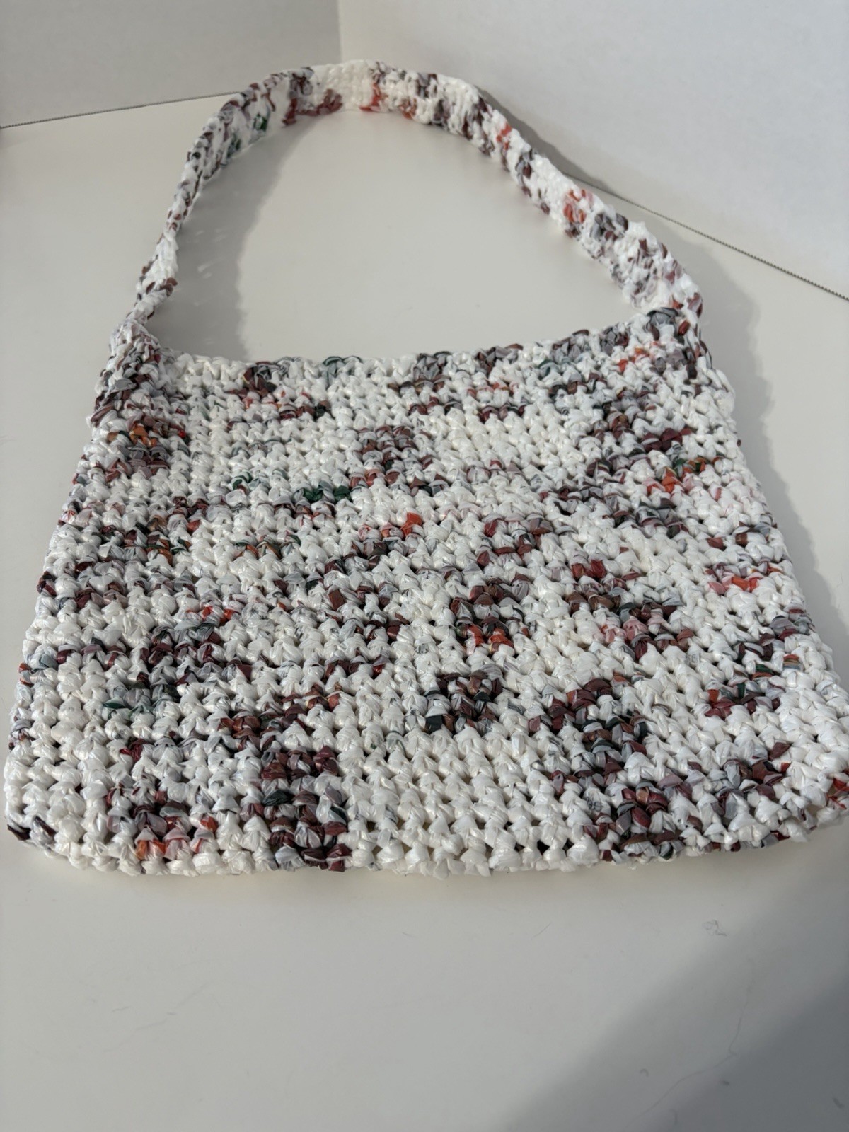 Handmade Crochet Shoulder Bag Multicolor Upcycled Recycled Plastic Bags UNUSED