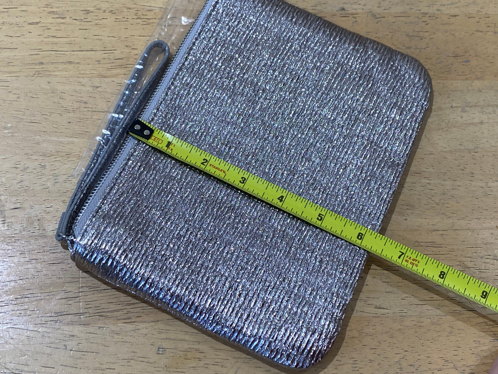 STELLA & DOT In Charge Pouch Bag Clutch Zipper Textured Pewter – NEW – 8.5″