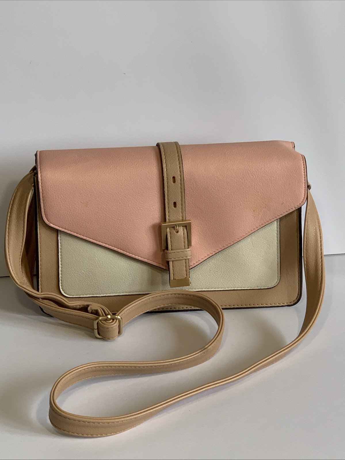 Womens Handbag Pink Tan Cream Med Crossbody Shoulder Bag Adjustable