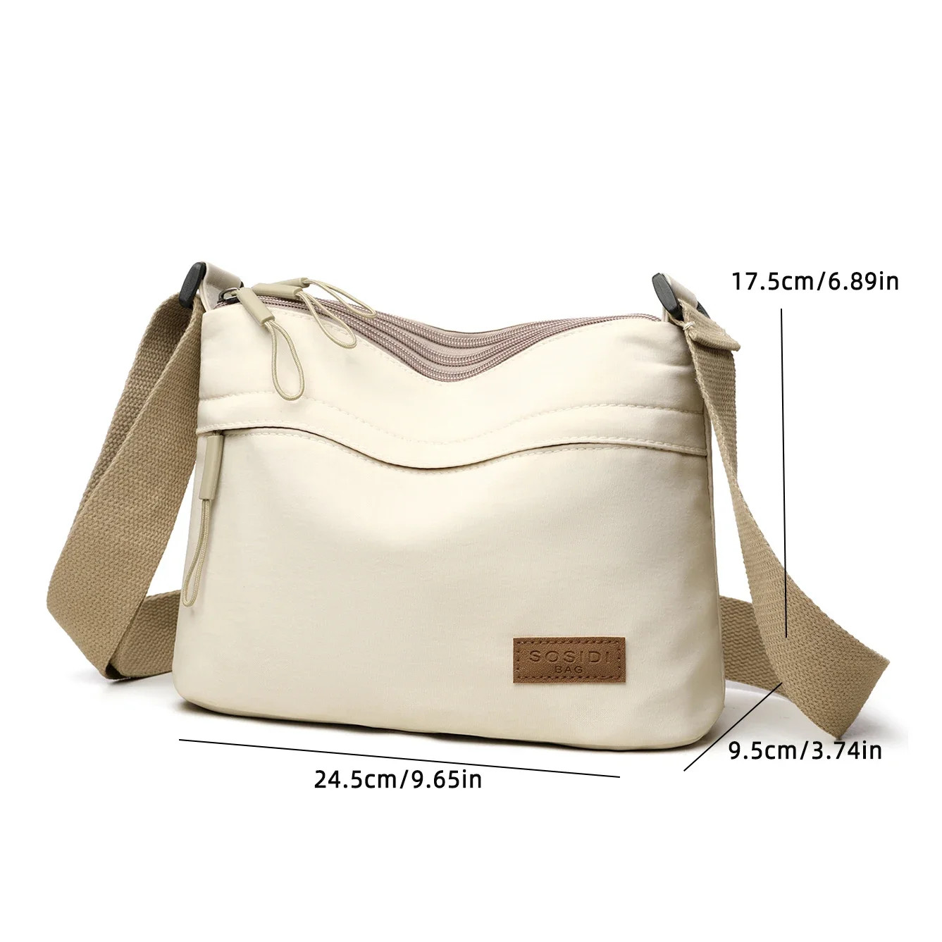 3 Main Pockets High Capacity Shoulder Crossbody Bag for Women Multi-pocket Purse