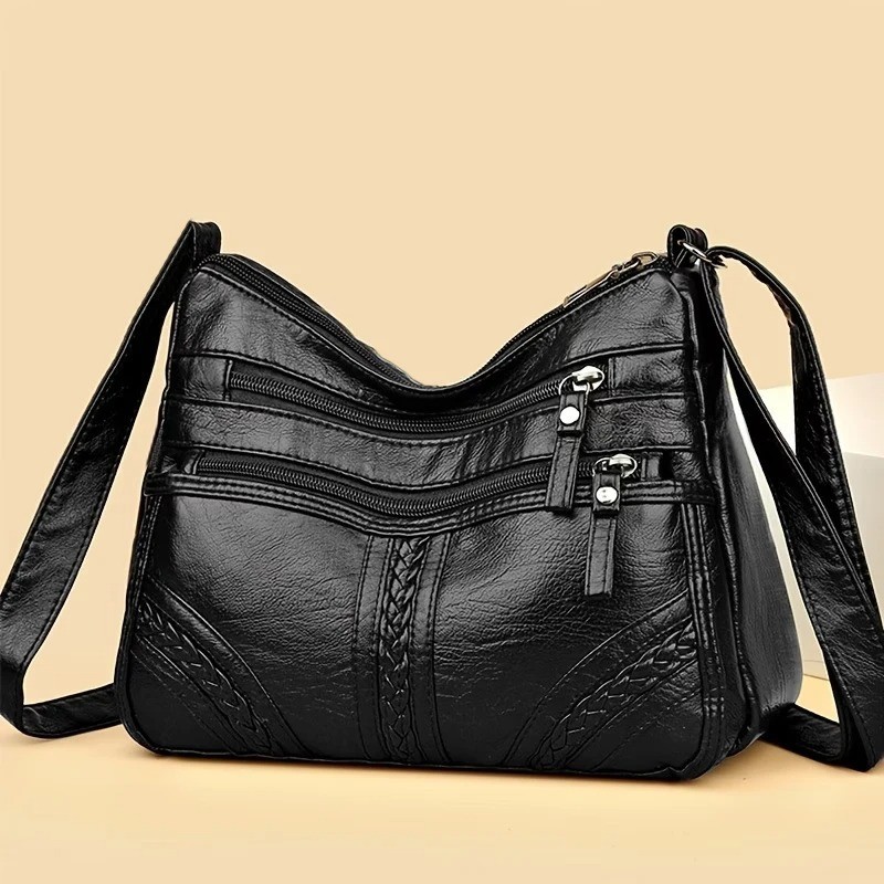 Women’s Soft Leather Crossbody Bag, 2026 Retro Multi-pocket Shoulder Handbag