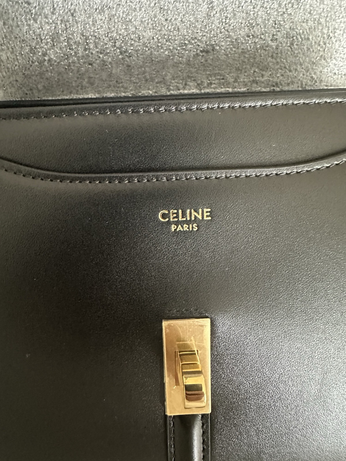 NWT Celine Mini 16 in Satinated Calfskin Black With Gold
