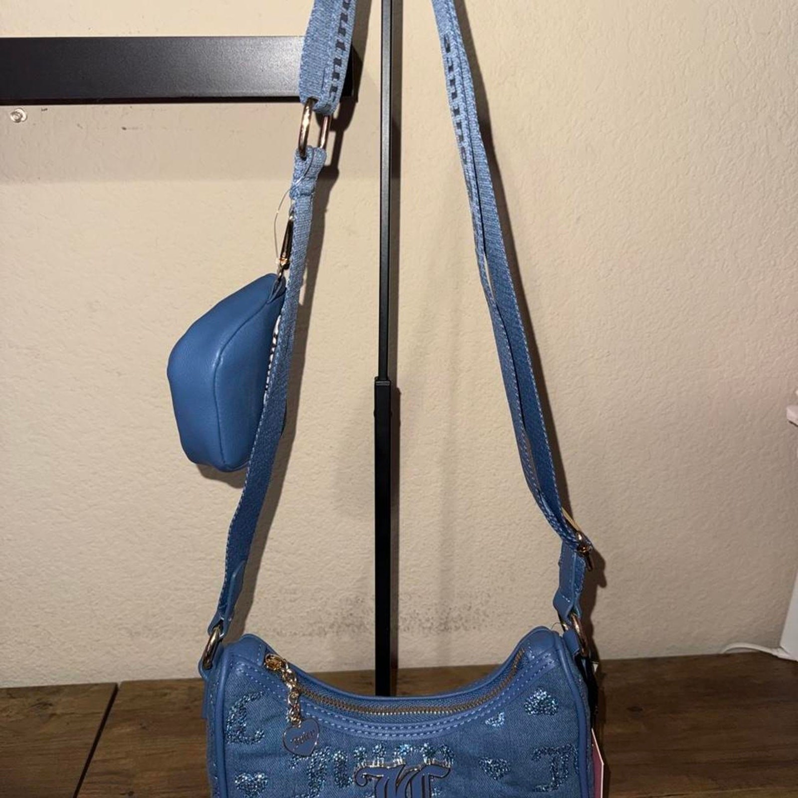 Juicy Couture P ink League Denim Custom One Of one Blinged Out Blue Jeans Purse