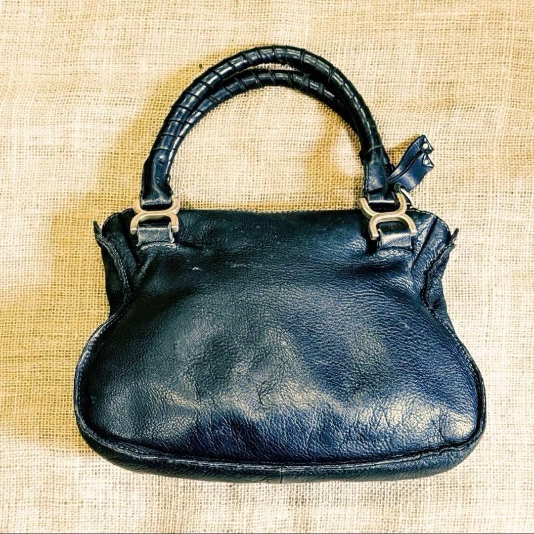 Chloe Marcie Black Leather Shoulder Bag Large Elegant Preowned 35x28x12cm Auth