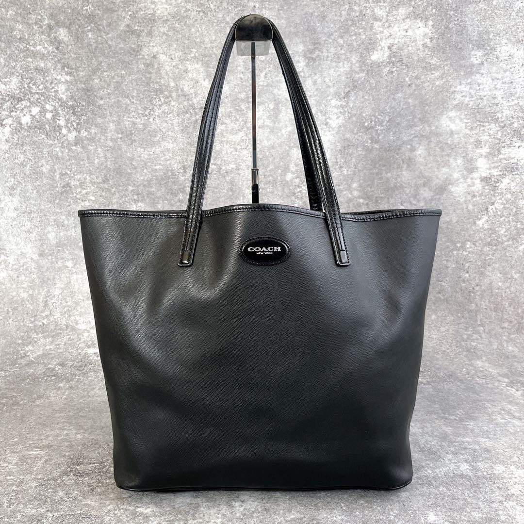 Authentic Archive COACH Black Leather Tote Bag 29cm x 31.5-45cm x 17cm Classic