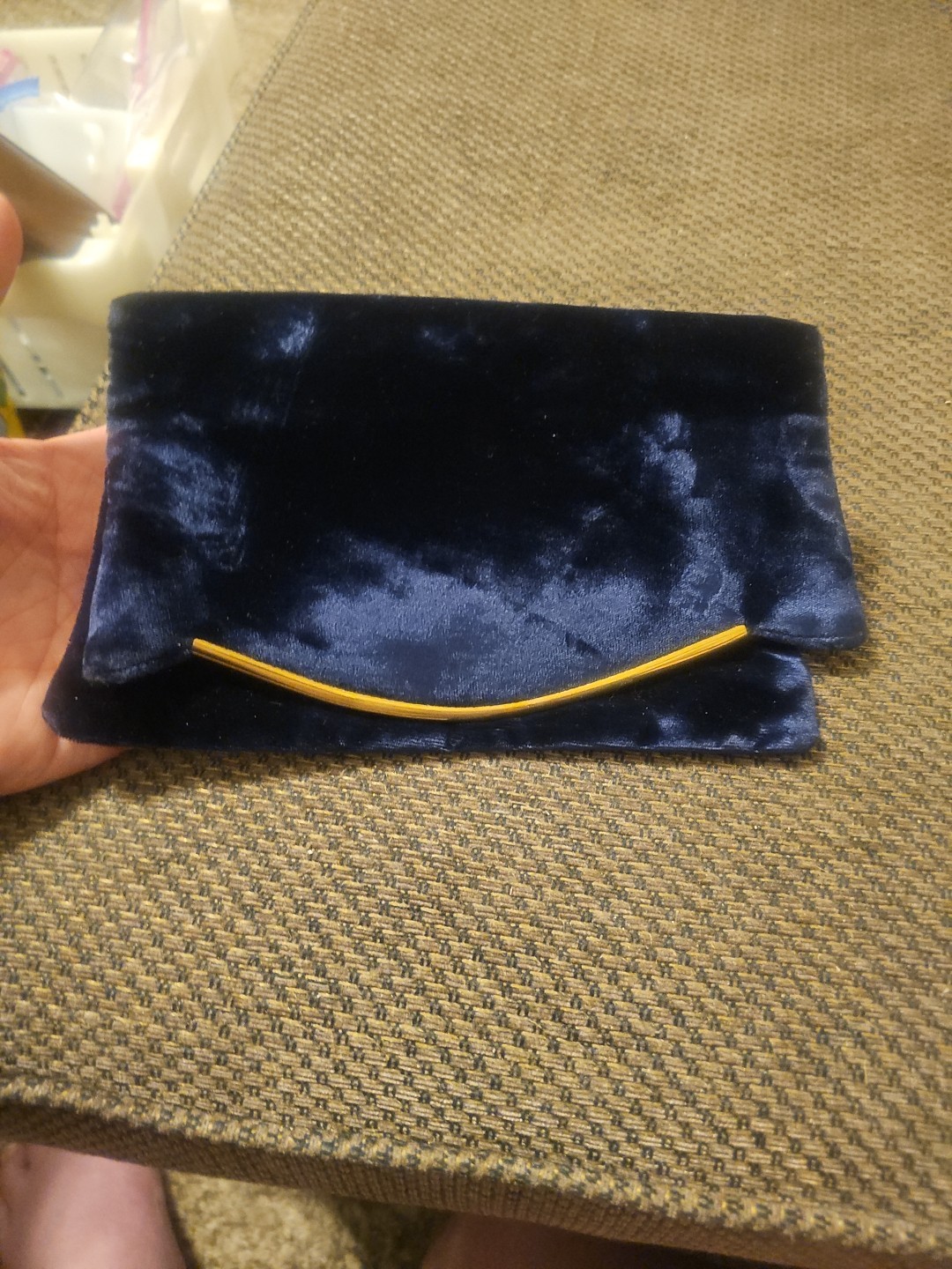 Elegant GoldMetal RibFront Velvet ClutchEvening Handbag DarkBlue Ballroom ATTIRE